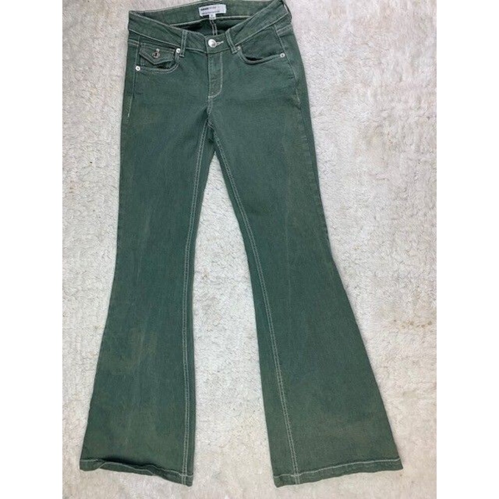 Garage Denim Size 01 Low Rise Flare Womens Jeans Green Stretch